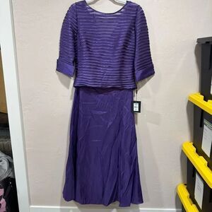 Moshita Couture Size 12 NWTs Style 6189 Purple Short Sleeve Midi Dress